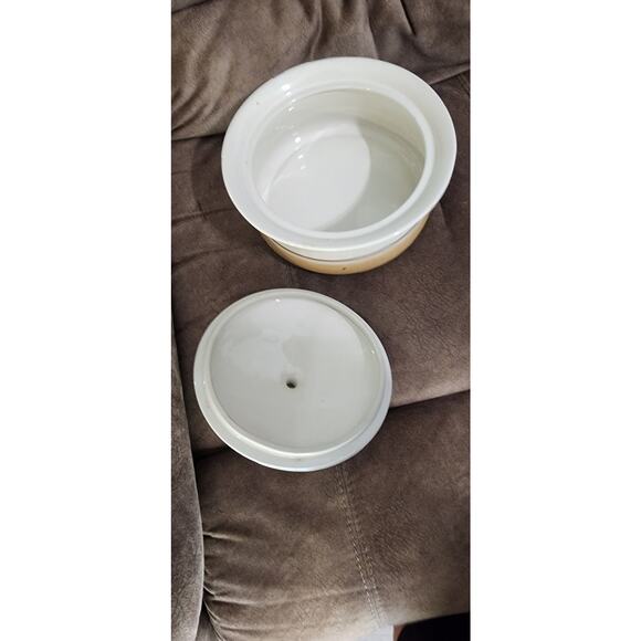 Vintage 1980s Hearthside Serving Bowl, Ceramic Stoneware Tan and Brown bands - Picture 3 of 6